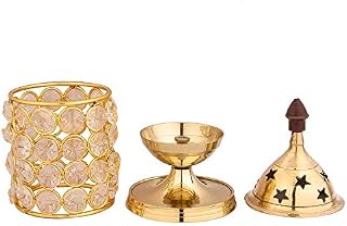 Shubhkart Akhand Diya Decorative Brass Crystal Oil Lamp Holder Lantern | Puja Lamp