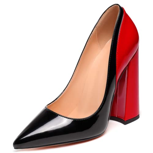 SAMMITOP Women's Chunky Heel Pumps Pointed Toe Two-Toned Dress Shoes 4.7 Inch2