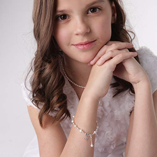 Image of Precious Pieces Girl's 925 Sterling Silver Cross Bracelet for Infant Baby Baptism and First Communion Gift with Cultured Pearls