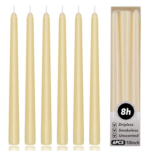 Image of KORCCI Taper Candles 10 Inch - Long Candles, 8 Hours Long Burning, Smokeless & Unscented & Dripless, for Weddings, Birthdays, Dinner Parties, Rituals, Prayer, Birthdays, Meditation (White Ivory)