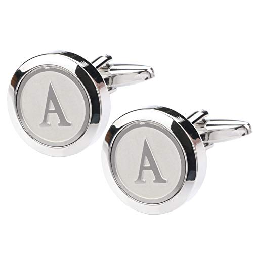 Dannyshi Mens Classic Stainless Steel Initial Cufflinks 26 Alphabet Initial Letter Cufflinks Business Shirts A-Z