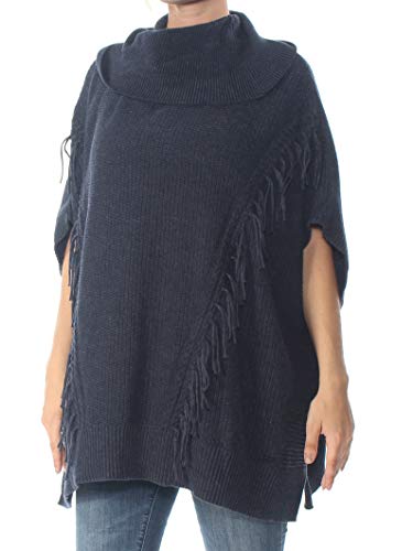 Anne Klein Women's Fringe Turtleneck Poncho, Denim Heather, S/M #TOP28