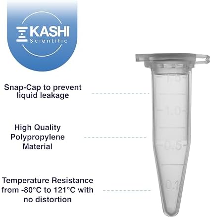 Kashi Scientific 1.5mL Microcentrifuge Tube with Snap Cap [1000/Pack] 1.5 mL Centrifuge Tubes with Flip Cap, Clear Graduation, Polypropylene, Plastic Lab Snap Tubes