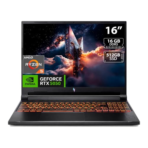 Image of acer Nitro V 16 AI WUXGA (1920 x 1200) IPS 180Hz Gaming Laptop AI PC, AMD Ryzen 5 240 Processor, NVIDIA GeForce RTX 5050 8GB GDDR7 VRAM, 16GB RAM, 512GB SSD, (16 inch, R5, RTX5050)