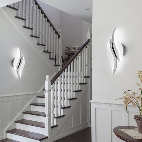 Image of CANEOE Modern LED Wall Sconce 6000K Chrome Indoor Wall Light Fixtures Acrylic Wall Sconce Lighting for Living Room Bedroom Bedside Bathroom Hallway Stairway Wall Lamp (Chrome, 1 Pack, 6000K)