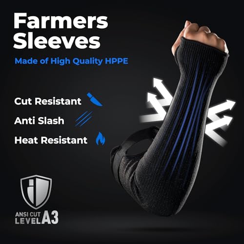 Image of OriStout Cut Resistant Farmers Sleeves with Thumb Hole, Protective Arm Sleeves, for Gardening, Welding, Kitchen, Arm Guards for Biting, Pet Grooming, Black, 1 Pair | Arm Protectors for Thin Skin and Bruising