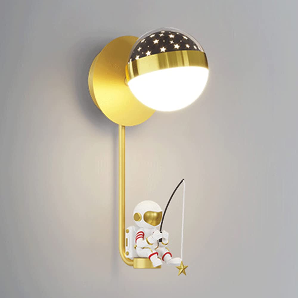 Astronauta lampa ścienna w stylu kreskówkowym, metalowa lampa z kulistym kloszem, nowoczesne oświetlenie LED - 5 W, 3 tryby kolorów, lampka nocna do pokoju dziecięcego