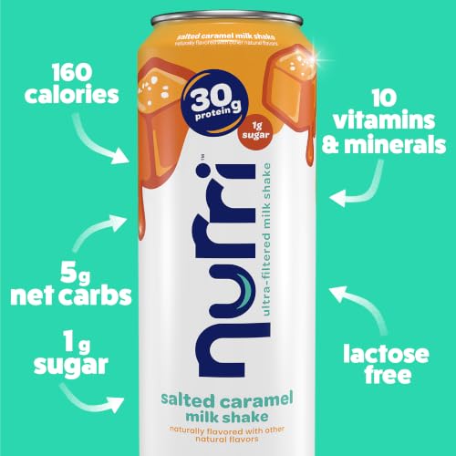 Image of Nurri - 30g Protein Ultra Filtered Milk Shake - Salted Caramel - Lactose Free, Low Sugar, 150 Calories, 10 Vitamins and Minerals - 11 fl oz, 10 Cans