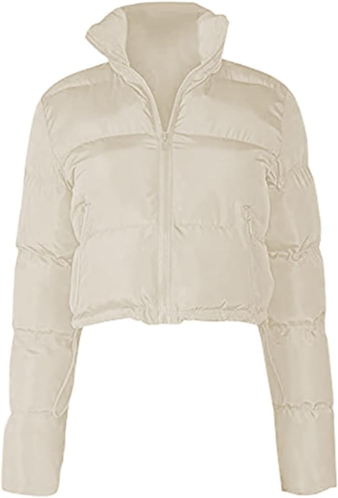 Ebifin Womens Cropped Lightweight Quilted Jackets Full Zipper Warm Coats Winter Stand Collar Drawstring Outerwears - Image 2