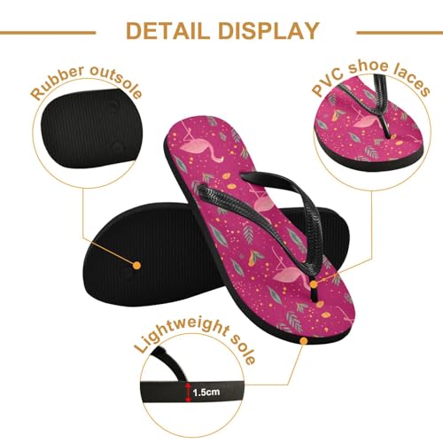 ALAZA Cute Flamingo Leaves Flip Flops for Women Fashion Beach Slippers Comfort Mens Flip Flops Non-Slip Rubber Shower Slippers Sandal for Hotel Travel Sport,XS3