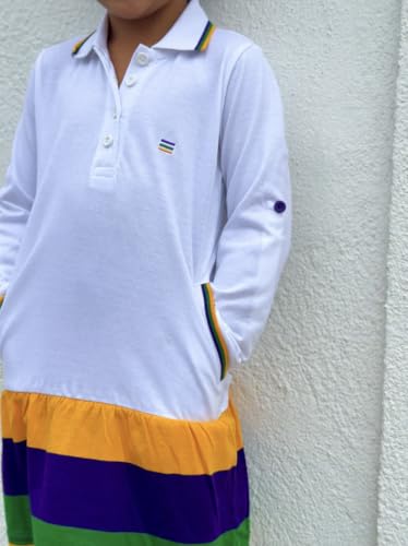 White Mardi Gras Stripe Youth Dress2
