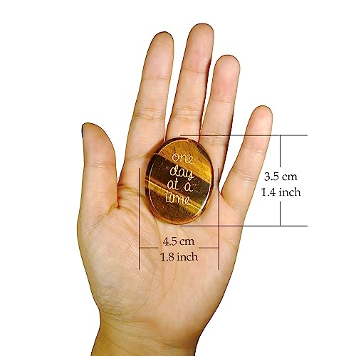 Soliciel One Day At A Time Tiger Eye Worry Stone, Encouragement Gifts For Men Women Anxiety Relief Stress Relief Item Sobriety Mental Health Gift #TOP5