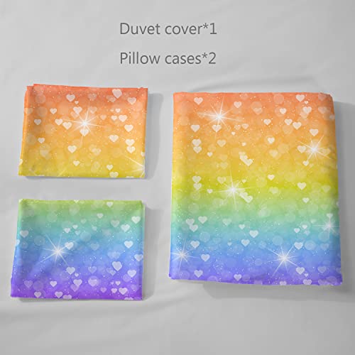 Hosima Girls Bedding Sets Twin ,Rainbow Bedding Kawaii Aesthetic Soft Rainbow Sunset Effect Themed Duvet Cover Queen Size For Kids Girls Room Decor, Twin Bed In A Bag For Girls With 2 Pillowcases. #TOP3