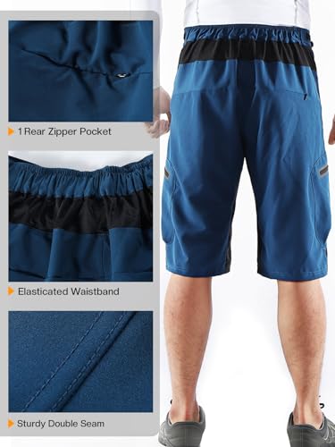 ARSUXEO Men's Cycling Shorts Loose Fit MTB Shorts Water Resistant Outdoor Sports Bottom with 7 Pockets