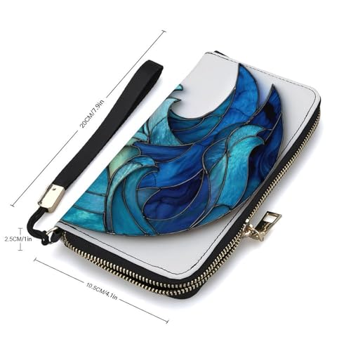 Crescent Moon Shape Ocean Wave PU Leather Clutch Long Bifold Wallet, Coin Purse Credit Pass Case, Durable Card-Holder Money Storage for Women Men2