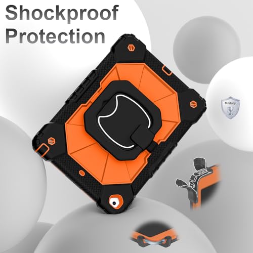 Image of Auizotl Case for iPad 9th /8th /7th Generation 10.2 Inch iPad Case 9th Generation with Screen Protector /Rotate Stand /Pen Holder, Shockproof Cover i Pad 9th /8th /7th Gen Cases,Black Orange