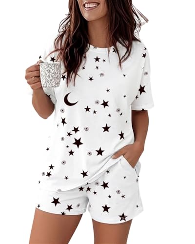Image of CHICME Pajamas Set for Women 2 Piece Pjs Lounge Set Soft Short Sleeve Tops and Sleep Shorts with Pocket
