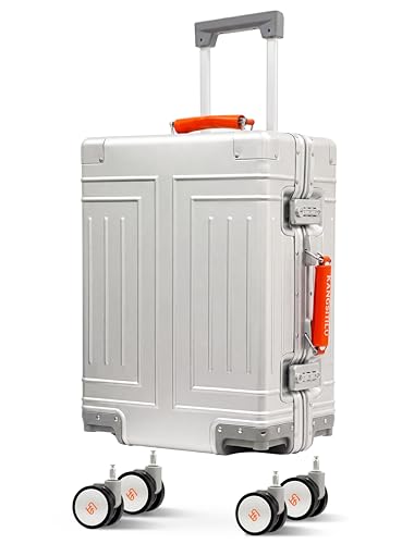 KANGSHILU Aluminum Carry On Luggage 20 Inch, Zipperless Aluminum Suitcase with Removable Wheels, TSA Lock, Leather Handle, Sleek Durable Metal Carry-On for Travel