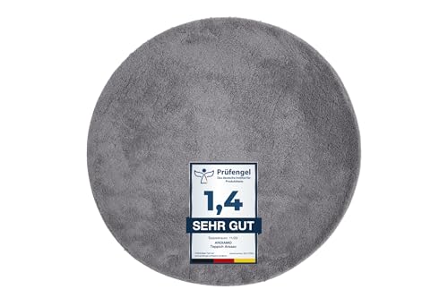 andiamo Teppich Arezzo für Wohnzimmer Esszimmer pflegeleichter eleganter gemütlicher Teppich einfarbig 67 cm rund anthrazit