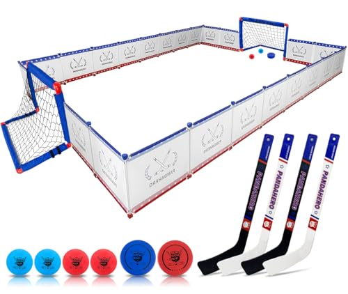 Pandahero Knee Hockey Rink Set Christmas Stocking Stuffers Hockey Gifts for Kids Full Hockey Rink Set with 2 Hockey Net 4 Hockey Sticks 6 Hockey Balls