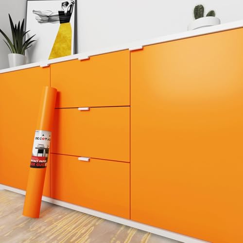 Decotalk Papier Peint Adhesif Mural Orange Imperméable 40X300cm Adhesif Pour Meuble Orange Film Autocollant Meuble Papier Adhésif Pour Meubles Cuisine Chambre Papiers...