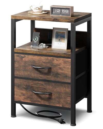 Lazzanto NightStand Bedside Charging Table Bedroom - Brown Night Stand