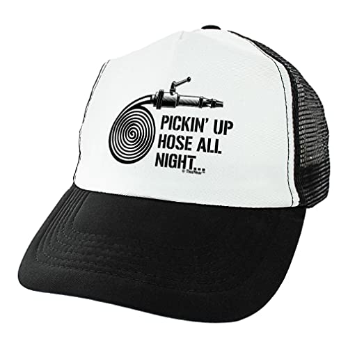Fire Fighter Gifts for Adults Firefighter Pickin Up Hose All Night Trucker Hat Black