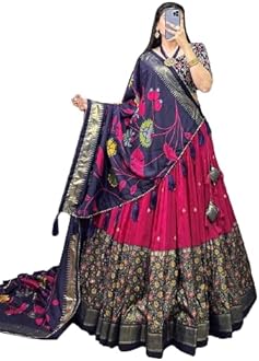 Womens' Wear Tussar Silk With Patola Printed Lehenga Choli Patola Print With Foil Work Chaniya Choli