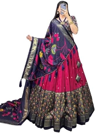 Womens' Wear Tussar Silk With Patola Printed Lehenga Choli Patola Print With Foil Work Chaniya Choli