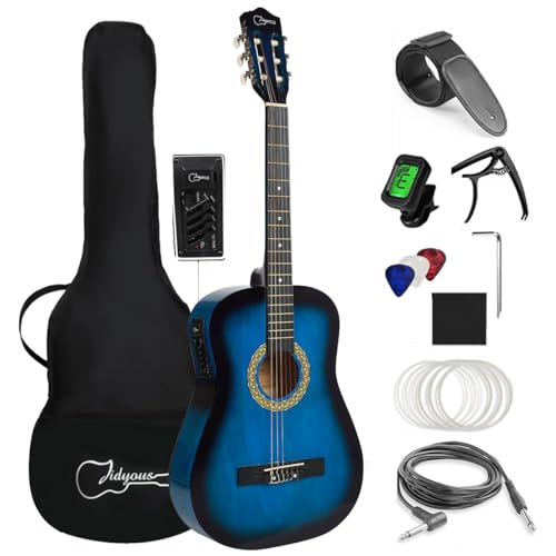Guitarra electroacústica clásica de sapeli de 38 pulgadas con cuerdas de nailon, estuche de transporte...