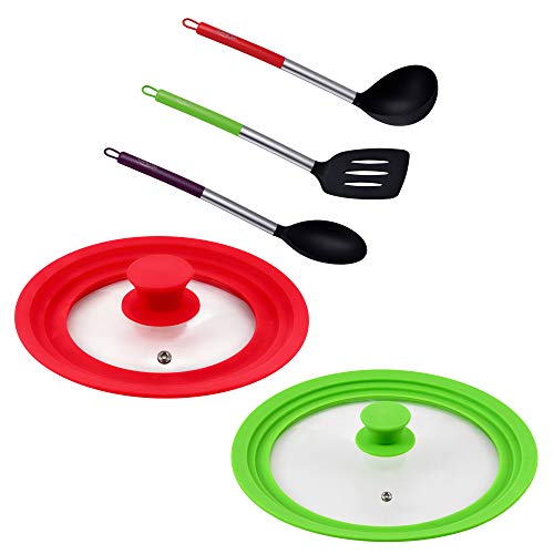 San Ignacio PK1904 Pack 2 tapas universales de cristal en color rojo y verde + 3 utensilios de...