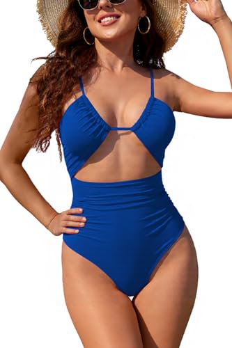 SHEKINI Corte Alto Traje de baño de Una Pieza Bañador Mujer Sexy Cut out Bañador de Una Pieza para Mujer(S, Azul Bebé)