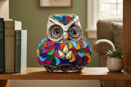 Image of Vintage Metal Owl Showpiece and Paper Weight Metal Handicraft Idol for Home Decor (Silver Stone)