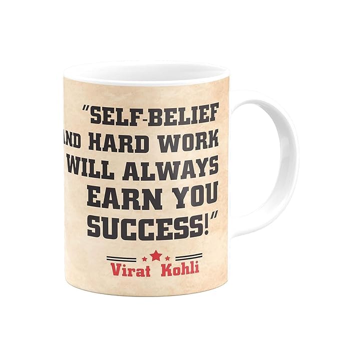 Image of Cricket Theme Ceramic Coffee Mug, MS Dhoni and Virat Kohli Fan Art Print (Sports Lover) (3-Virat kohli, Large)