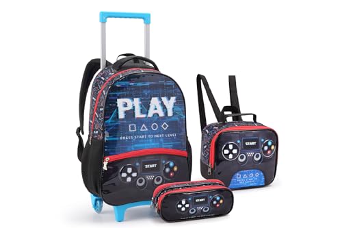 Kit Mochila Rodinha Menino Infantil Gamer Estojo E Lancheira
