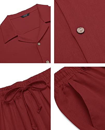 Image of COOFANDY Men 2 Piece Linen Outfit Beach Button Down Shirt Casual Loose Pant Sets