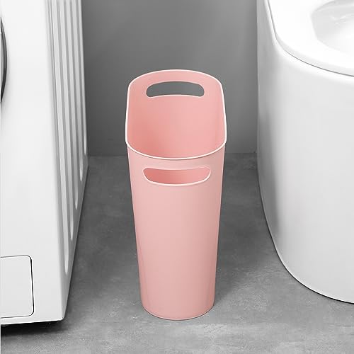 Image of rejomiik Small Trash Can, 3.5 Gallon Slim Garbage Can Plastic Waste Basket with Handles Container Bin for Narrow Spaces Bathroom, Bedroom, Kitchen, Office at Home, Rosette Pink