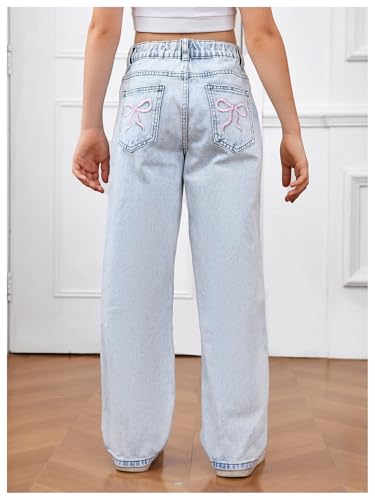 GORGLITTER Girl's Bow Jeans Baggy Jeans Graphic High Waisted Straight Leg Denim Pants with Pockets 8-16Y2