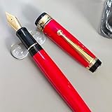 zhongyuansu Caneta-tinteiro de luxo JD – Canetas clássicas em preto, vermelho elegante e verde profundo com acabamento dourado – escrita suave, recarregável, caneta de presente profissional (vermelha)