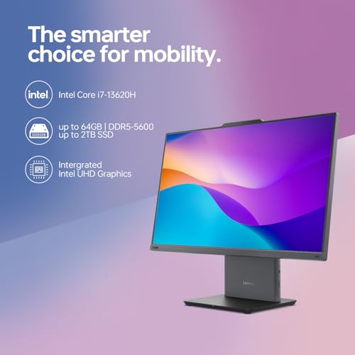 Image of Lenovo ThinkCentre All-in-One Desktop Computer, 23.8 inch FHD Touchscreen Display, 13th Gen Intel i7-13620H, 32GB DDR5 SODIMM, 1TB SSD, Webcam, HDMI, Wired Keyboard & Mouse, Wi-Fi 6, Windows 11 Pro
