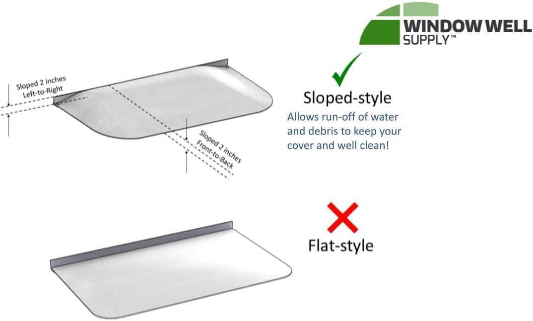 Clear Polycarbonate Window Well Cover Sloped Elongated (42" W x 14" L) – Heavy Duty Basement Window Well Covers Outside Protection from Debris, UV-Resistant with Rust-Free Aluminum Bracing