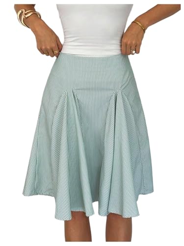 MakeMeChic Women's Summer Vertical Striped A Line Short Skirt Flared Hem Knee Length Skirts