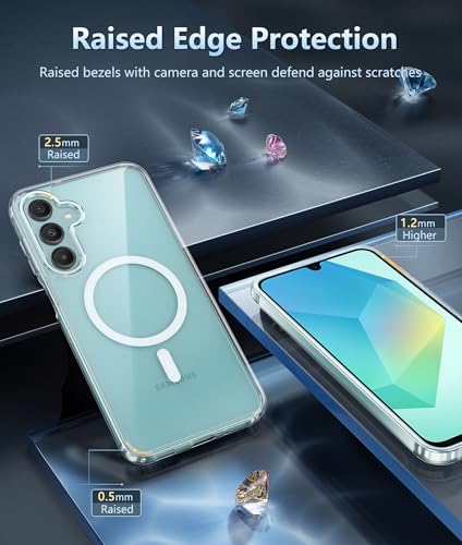 FNTCASE for Samsung Galaxy A16-5G Case: Magnetic Military Grade Drop Protection Anti Yellowing Cell Phone Cover - Rugged Shockproof Protective Bumper Transparent Cases(Clear) - 2