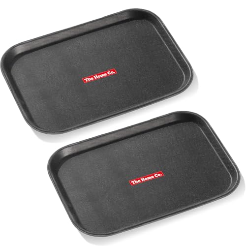 Image of The Home Co. Dish Drainer Basket Plastic Rectangular Tray to Collect Water | Fast Food Tray, Platter Serving Tray for Breakfast, 35X45 cm (Black) (2)