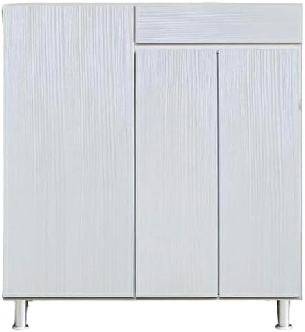 日本製 シック 幅85cm 高さ97cm シューズボックス 下駄箱 靴箱 洗えるプラスチック棚 脚付き 完成品 (ホワイト（木目）)