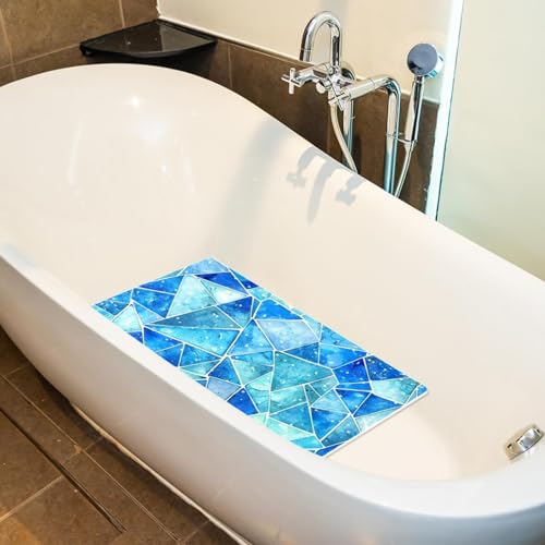 Tapis de bain antidérapant extra long bleu aquarelle pour douche
