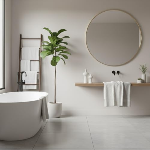 Image of Round Wall Mirror with Durable Wooden Frame - 30 inch (Golden) | Modern Decorative Wall Hanging Mirror for Bathroom, Bedroom, Basin, Dressing Table, Entryway & Home Interior Decor