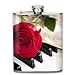 Produktbild Flachmann,Edelstahl-Flachmann Red Rose Piano Notes Retro Portable 304 Stainless Steel Leak-Proof Alcohol Whiskey Liquor Wine 7OZ Pot Hip Flask Travel Camping Flagon for Man Woman Flask Great Little G