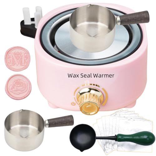 Wax Seal Warmer Electric, Pink Sealing Wax Warmer Furnace Kit Includes 1Pcs 80ml Large Spoon and 1Pcs Non-Slip Spoon Sealings Stamp Melting Warmer Great Tool for Melt Waxs Seals Sticks Beads (Pink)