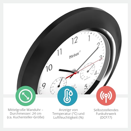 Mebus 19453 Orologio Da Parete Radiocontrollato Con Termometro E Igrometro - 2